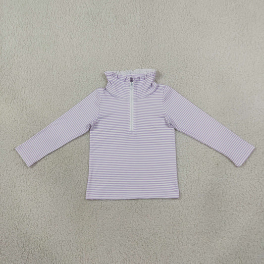 Baby Girls Kids Long Sleeves Purple Stripes Zipper Pullover Shirt Clothes
