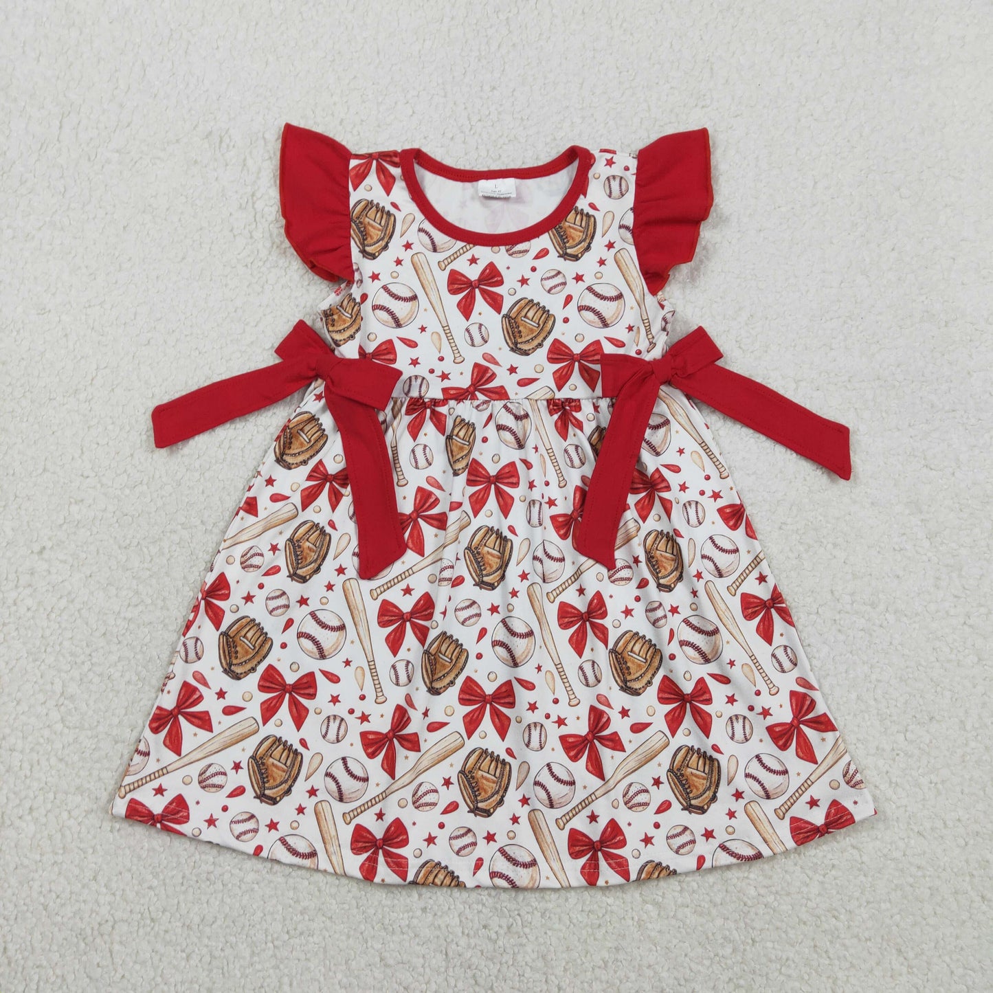 RTS Sibling Baby Girl Infant Short Sleeves Baseball Red Bows Summer Bubble Romper Set