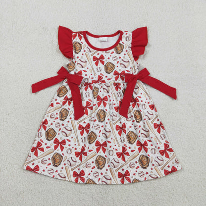 RTS Sibling Baby Girl Infant Short Sleeves Baseball Red Bows Summer Bubble Romper Set