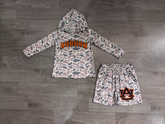 No moq Preorder Baby Boy Kids Long Sleeves Grey Camo Hoodie Shirt Shorts Team Set RTS