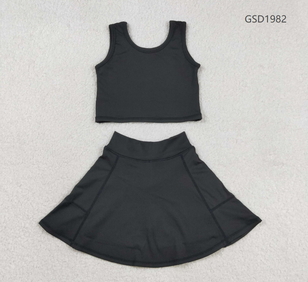 Baby Girls Kids Sleeveless Black Shirt Shorts Skirt Skort Yoga Active Clothes Set RTS