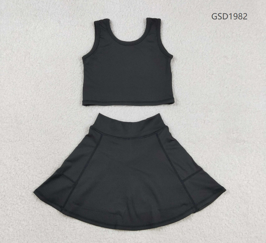 Baby Girls Kids Sleeveless Black Shirt Shorts Skirt Skort Yoga Active Clothes Set RTS