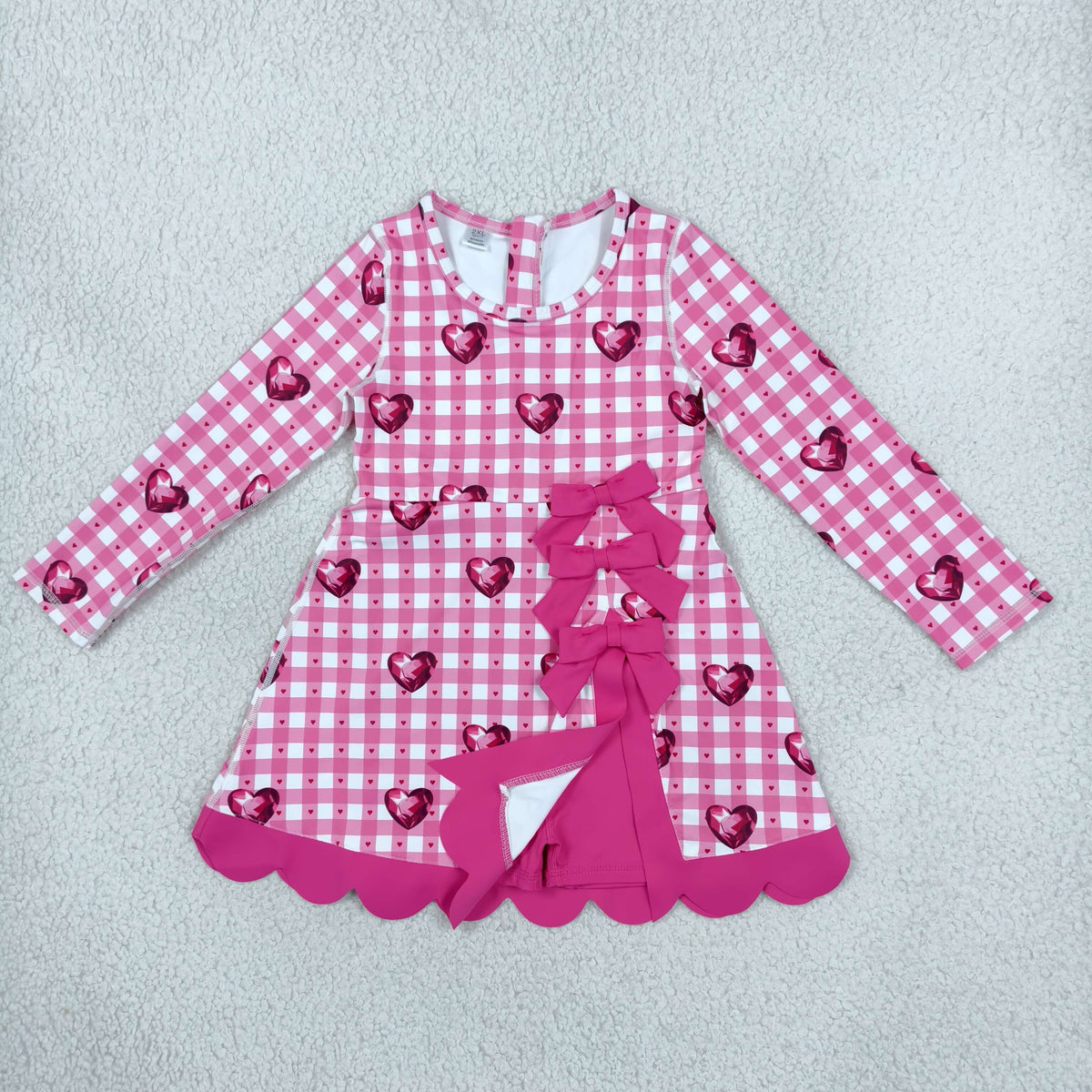 Baby Girls Kids Hearts Plaid Bows Valentine Scallop Dress Yoga Active Clothes RTS