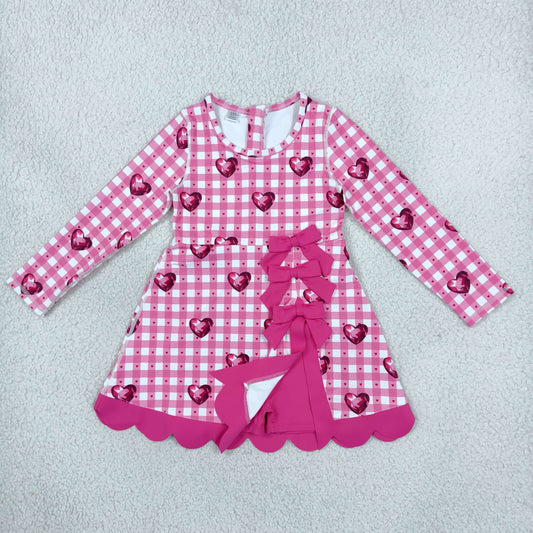 Baby Girls Kids Hearts Plaid Bows Valentine Scallop Dress Yoga Active Clothes RTS