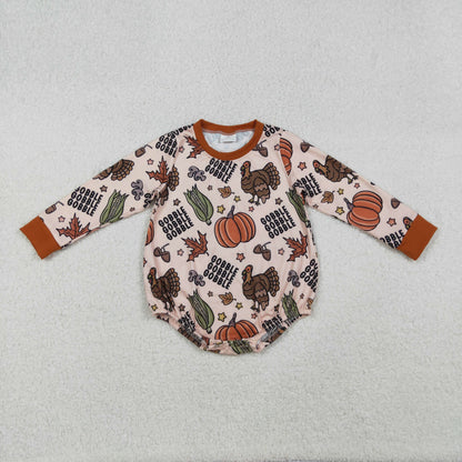 Baby Boy Long Sleeves turkey Pumpkins Thanksgiving Fall Bubble Romper