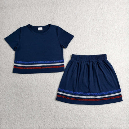 Sibling Baby Girls Kids Short Sleeves Stripes Shirts Skirts Shorts Summer Sets Clothes
