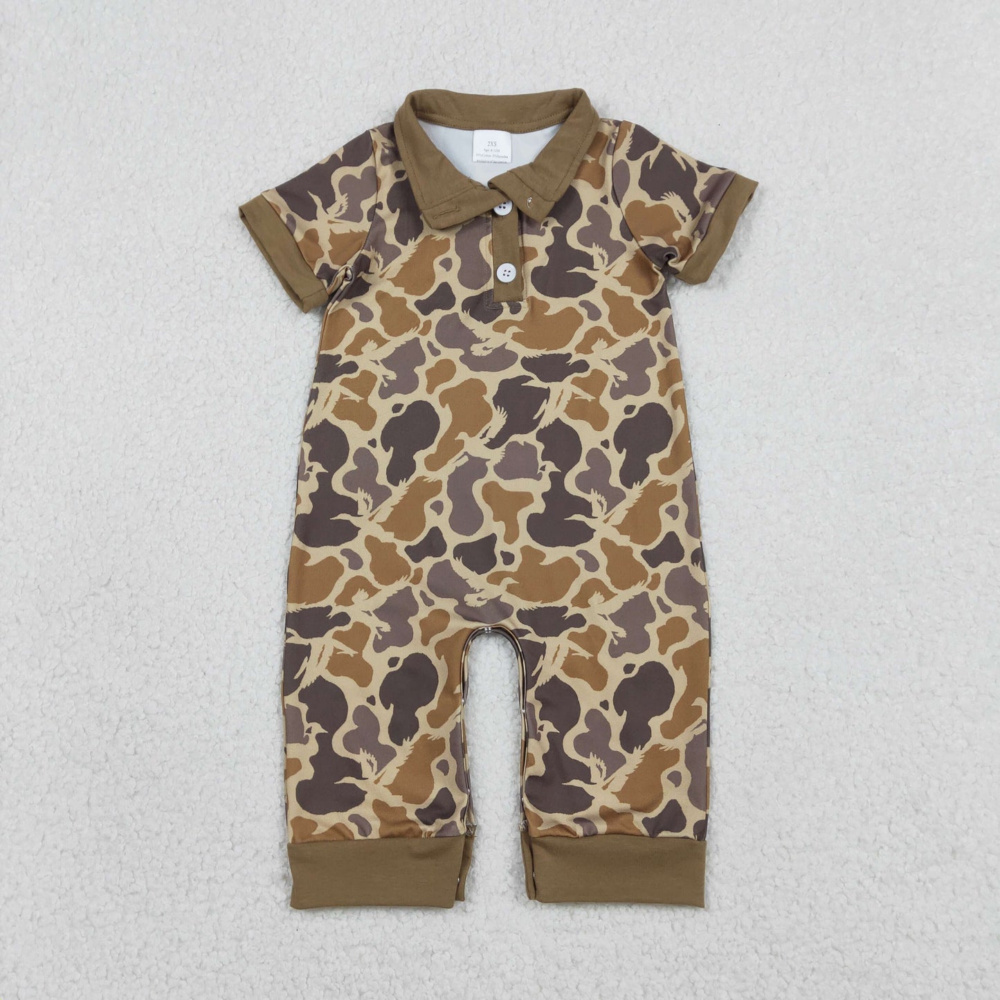 RTS Baby Boys Infant Short Sleeves Camo Hunting Buttons Brown Romper