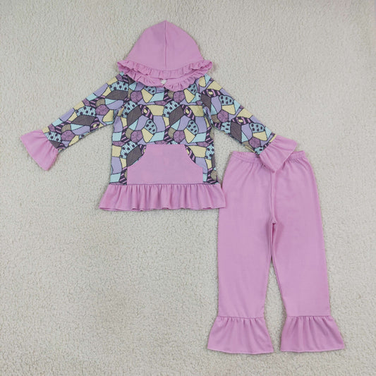 Baby Girls Kids Long Sleeves Halloween Hoodie Ruffle Tops Purple Pants Set Clothes