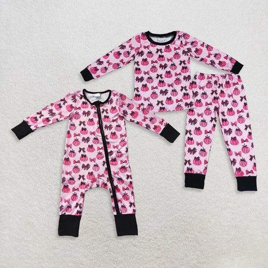 Sibling Baby Girls Kids Long Sleeves Pumpkins Bows Rompers Set Halloween Clothes