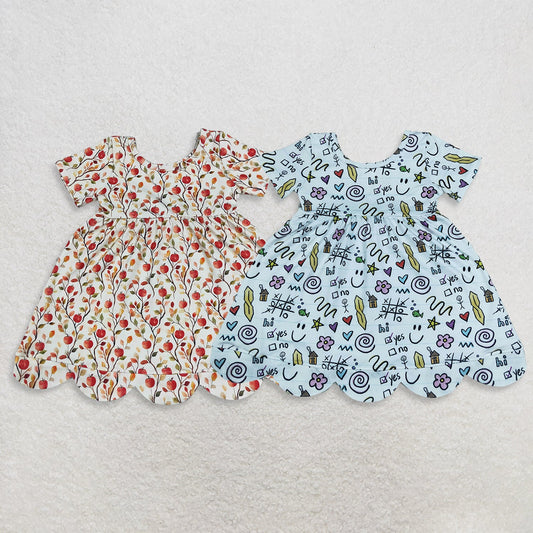 Sibling Baby Girls Kids Short Sleeves Back to School Scallop Dresses Clothes