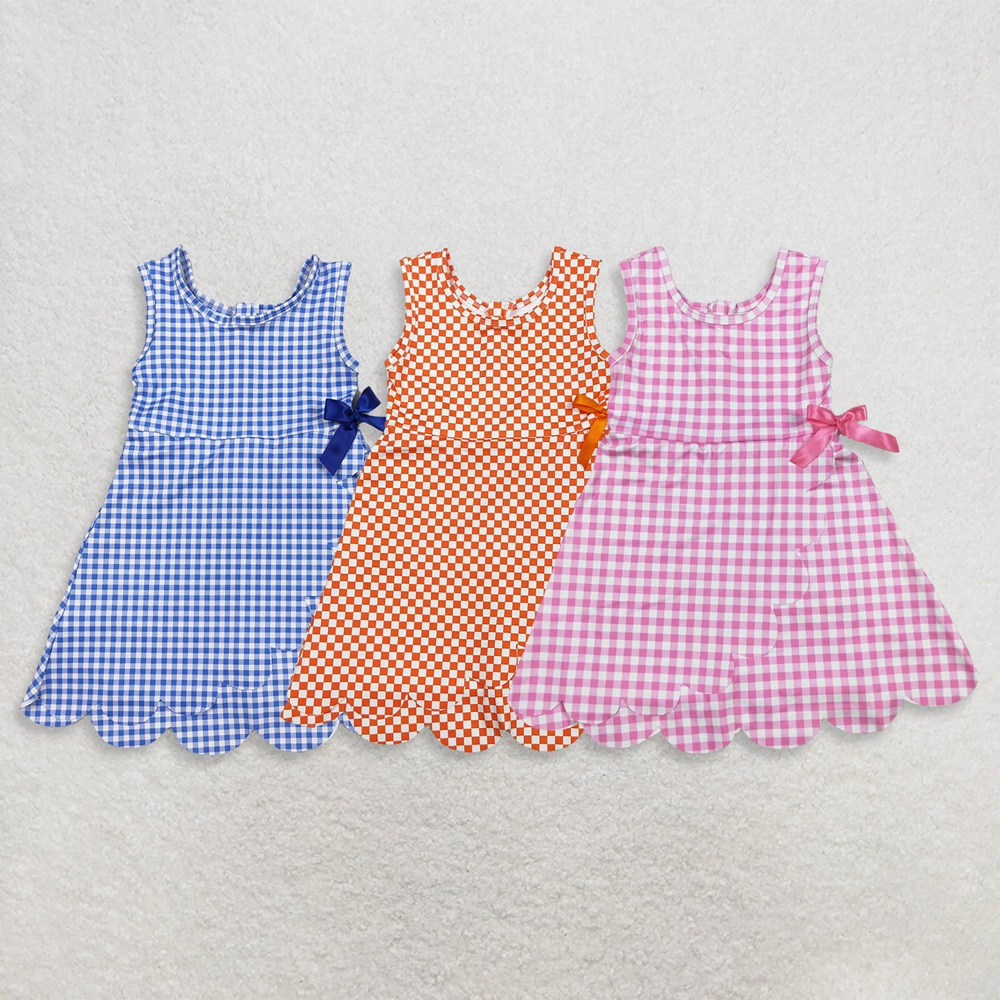 Sibling Baby Girls Plaid Bows Ruffle Yoga Active Shorts Knee Length Scallop Dresses