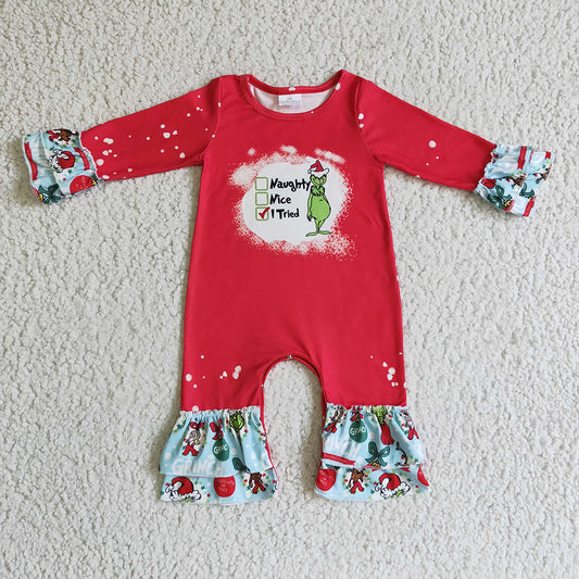USA Shop Baby Girls Infant Long Sleeves Christmas Green Face Ruffle Romper