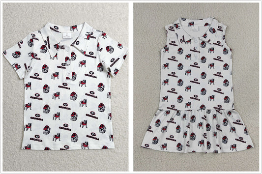 Sibling Baby Boys Girls Kids Dogs Buttons Shirt Knee Length Team Dress