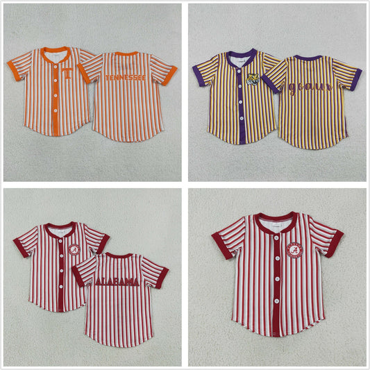 Sibling Baby Boy Kids Short Sleeves Stripes Buttons Shirts Team Tops Clothes
