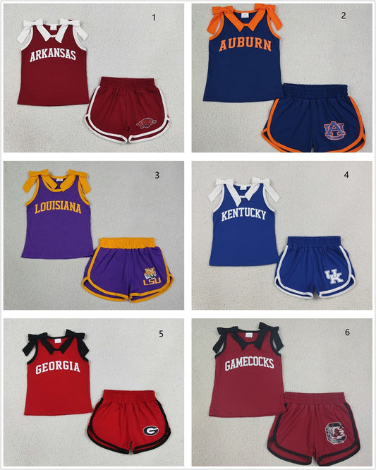 Sibling Baby Girls Kids Sleeveless Bows Cotton Shirts Shorts Sets Cheer Team Clothes