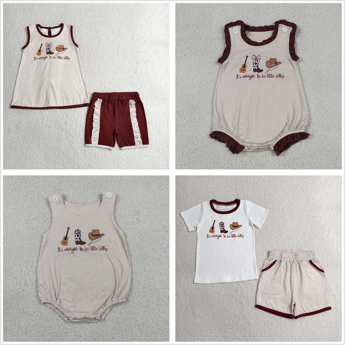 Sibling Baby Boys Girls Sleeveless Western Boots Rompers Set Summer Clothes