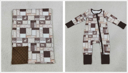 Sibling Baby Boys Kids Long Sleeves Deer Camo Zipper Romper Blanket