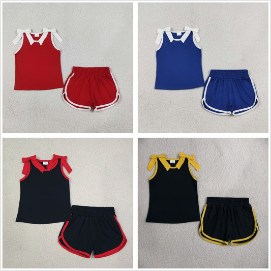 Sibling Baby Girls Kids Sleeveless Bows Shirts Shorts Cotton Sets Summer Clothes