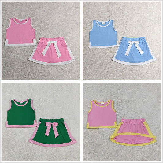 Sibling Baby Girls Kids Sleeveless Cotton Tops Pockets Skirts Shorts Sets Summer Clothes