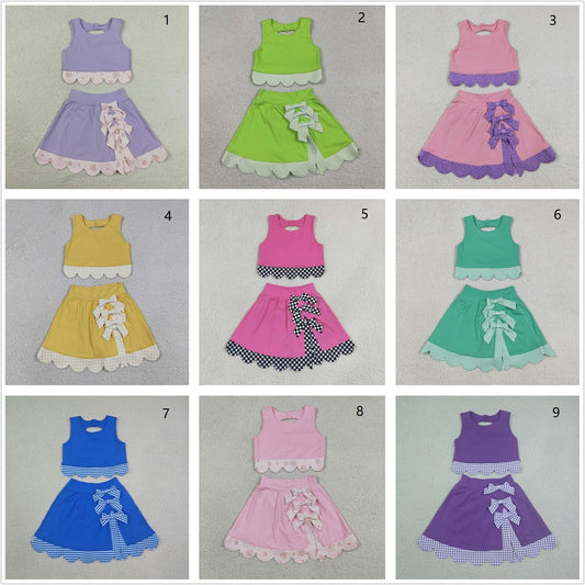 Sibling Baby Girls Kids Sleeveless Vests Bows Skirts Shorts Yoga Active Clothes Sets