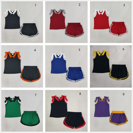 Sibling Baby Girls Kids Sleeveless Bows Cotton Shirts Shorts Sets Team Clothes