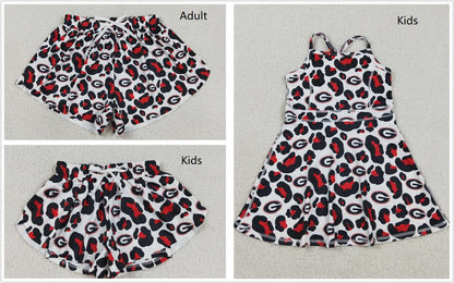 Sibling Baby Girls Adult Women G Leopard Team Yoga Active Ruffle Shorts Dress