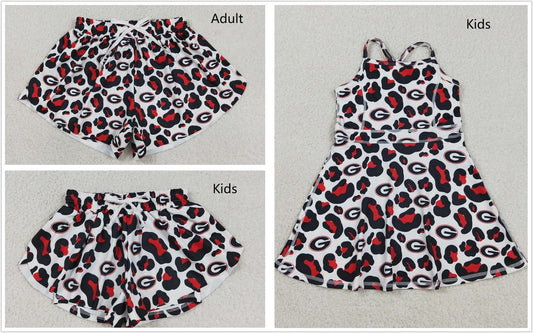 Sibling Baby Girls Adult Women G Leopard Team Yoga Active Ruffle Shorts Dress