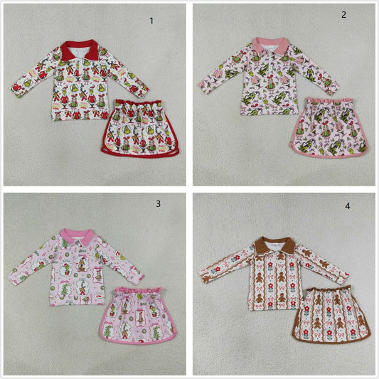 Sibling Baby Girls Kids Christmas Zipper Pullovers Shirts Skirts Shorts Sets Clothes
