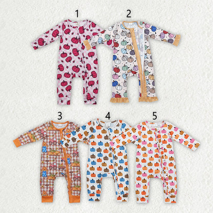 Baby Boy Girl Infant Long Sleeves Pumpkins Zipper Fall Romper Sibling Clothes
