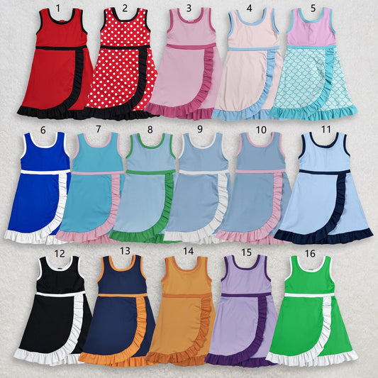 ( No.9-16 ) Sibling Baby Girl Kids Sleeveless Ruffle Knee Length Yoga Active Dresses