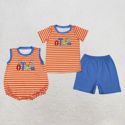 Sibling Baby Boys Kids Embroidery Tools Stripes Shirt Shorts Set Romper Summer Clothes